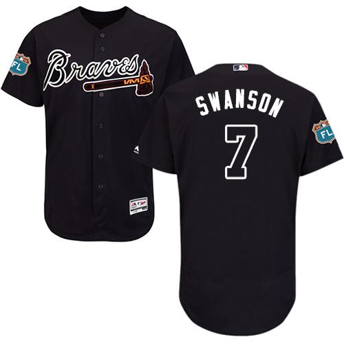 Braves #7 Dansby Swanson Navy Blue Flexbase Authentic Collection Stitched MLB Jersey - Click Image to Close